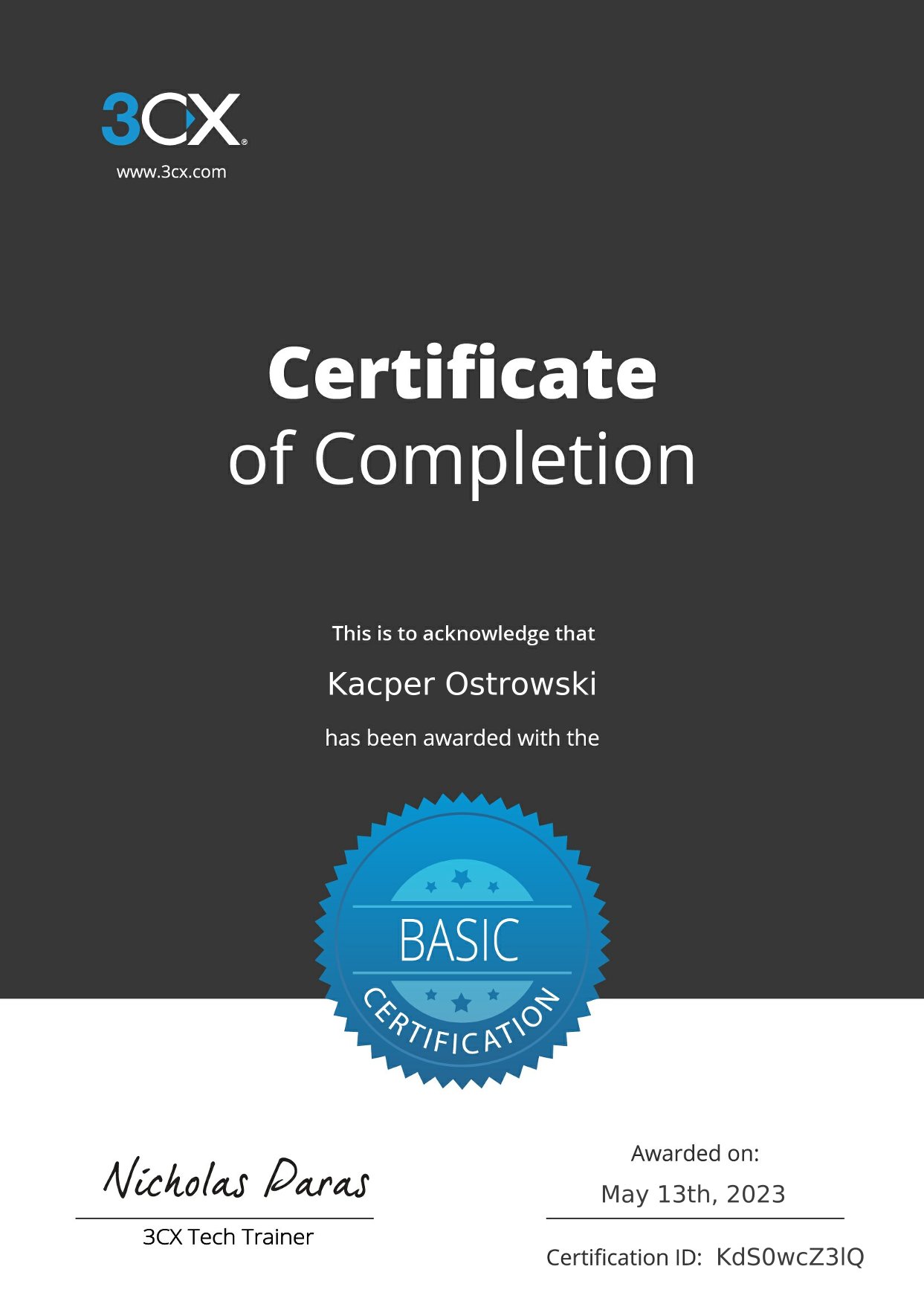 3CX Basic Certified Engineer v18 Kacper Ostrowski-1.jpg